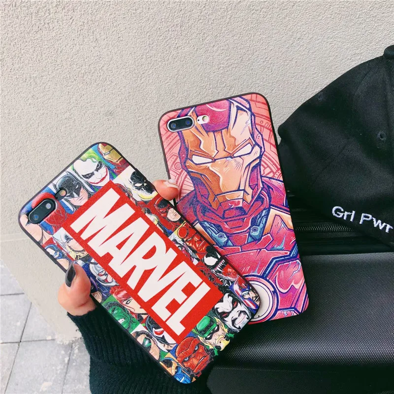 Модный силиконовый чехол comics partten для iphone 6 S 7 8 Plus XR XS Max X Marvel 3D рельефный матовый из