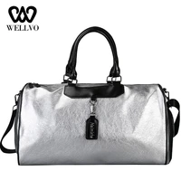 brand fashion leather handbag women crossbody big travel bag silver men hand luggage lady duffle bags sac traveling tote xa720wb