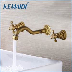 kemaidi bathroom faucet double handles bathtub basin sink mixer tap 3 pcs antique brass faucet set brand new deck mounted free global shipping