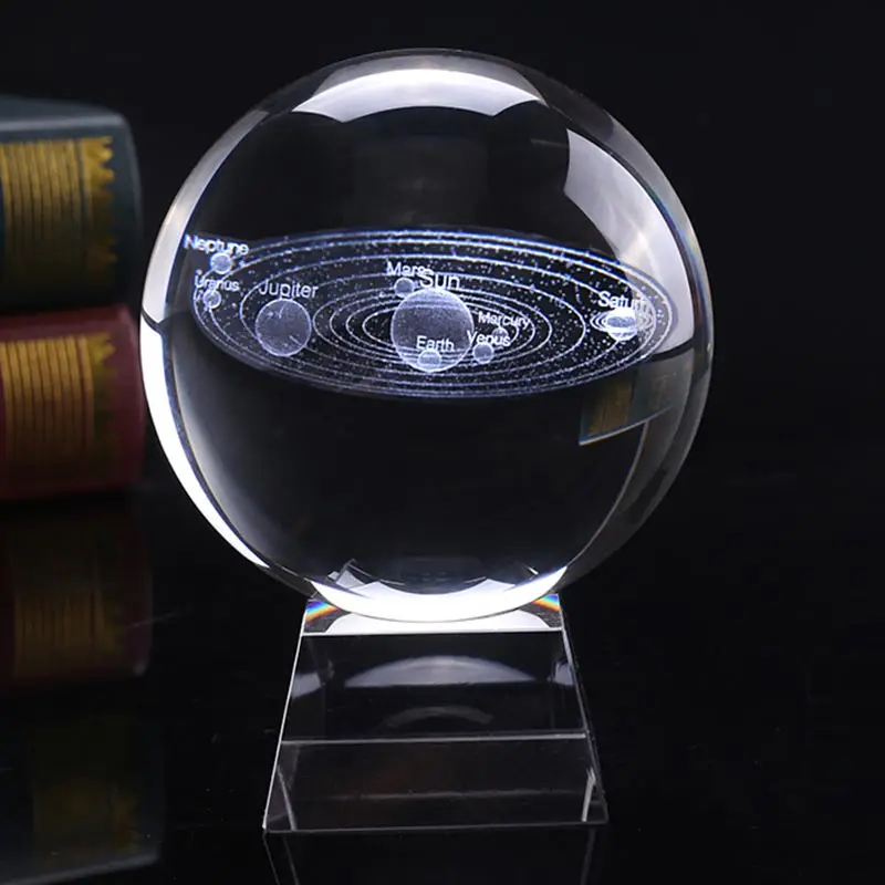 with crystal base 8 см диаметр миниатюрная Солнечная система модель хрустальный шар лазерная гравировка планета Стекло Ремесло Украшение дома орнамент Сфера подарок - Цвет: with crystal base
