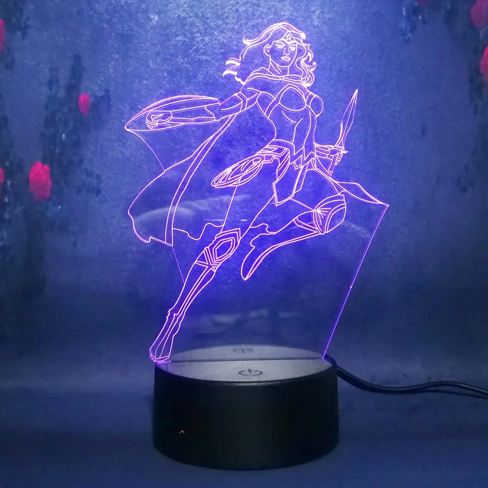 Милый Супер Чудо Женщина 3D ночник Иллюзия 7 цветов led свет usb Рождество День