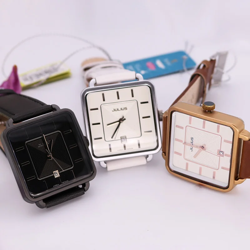 Мужские часы Julius японские кварцевые с автоматической датой Квадратные