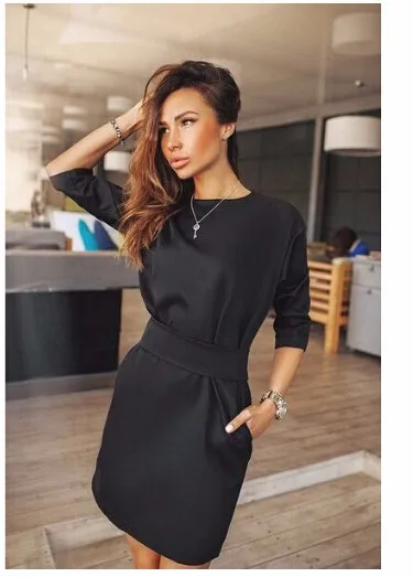 2017 Для женщин осень мода Повседневное мини платье Broadcloth Твердые Цвет короткий