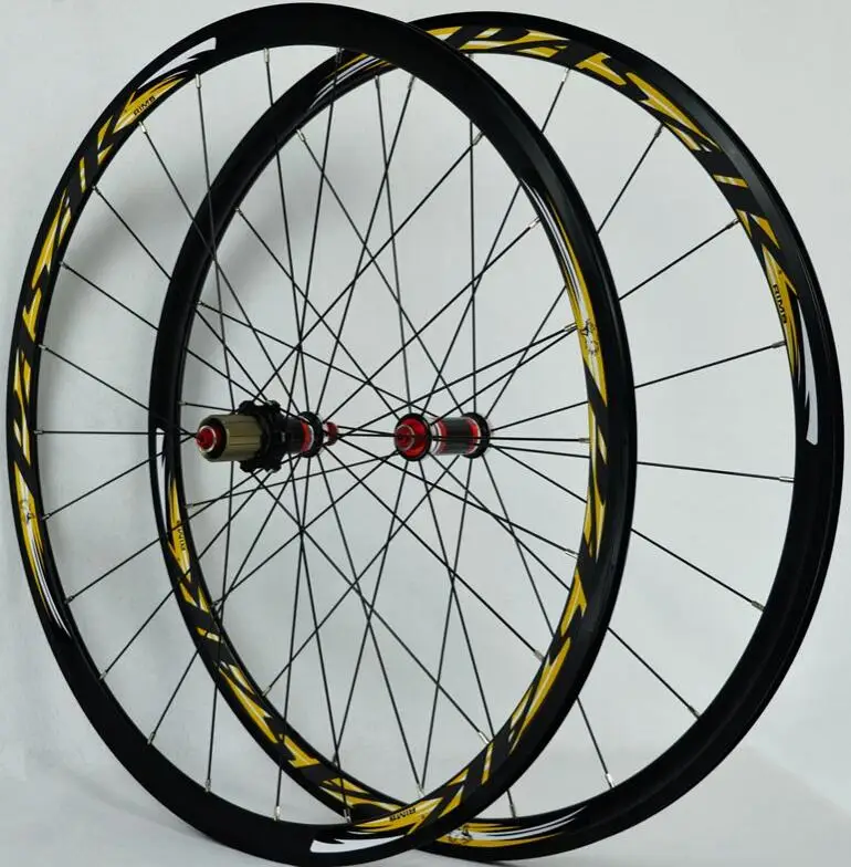 black hub gold Дорожный велосипед 700C Велосипедное углеродное волокно/C тормозные диски прямо тянуть 30 мм обод колесная 1680g - Цвет: black hub gold