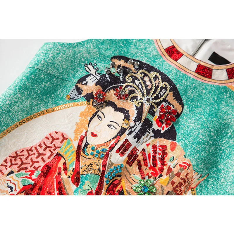 China Retro Character Diamond Beading Sequins 2018 Runway Dress Women High Quality Casual Jacquard Sleeveless | Женская одежда