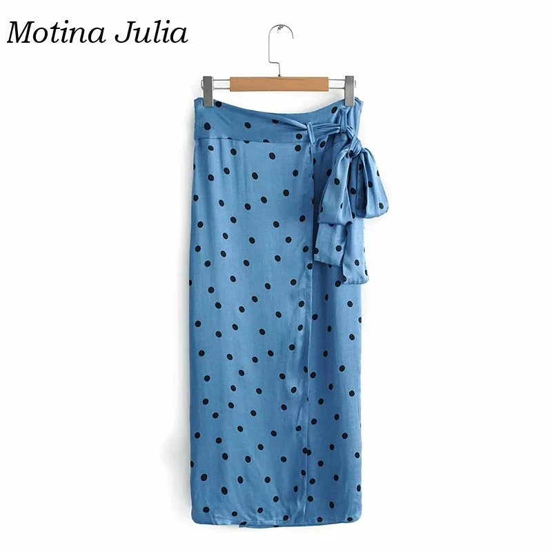 Motina Julia сексуальная юбка в горошек с бантом Женская новинка 2019 раздельная миди