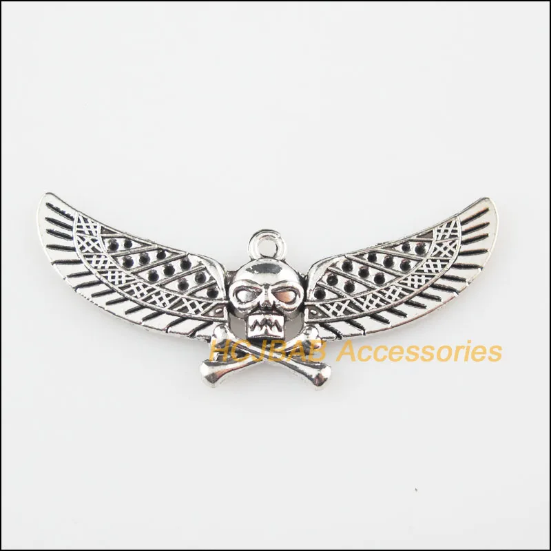 Мода 8 шт. Тибетский серебристый цвет Череп крыльев бабочки Подвески 19x46m |