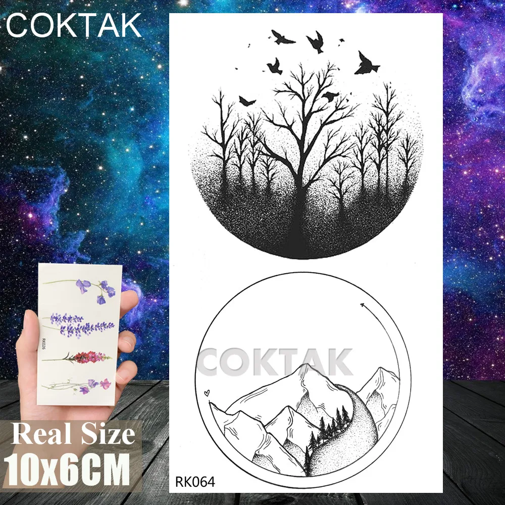 CRK064 Черные Геометрические горные Временные татуировки, реалистичные поддельные планеты, боди-арт, татуировка на руку, переводная наклейка для взрослых, водостойкие татуировки, наклейка - Цвет: CRK064