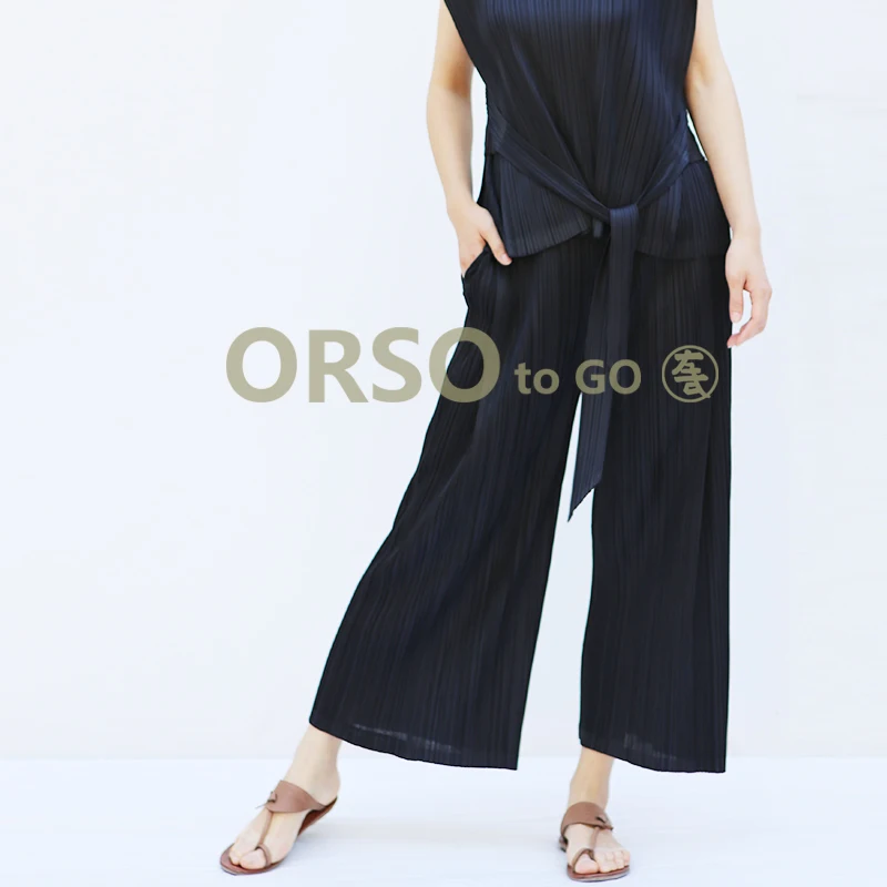 Navy Changpleat Новинка весны прямые высокая талия для женщин брюки для девочек miяк плиссированные модные дизайн большой размеры свободные - Цвет: Navy