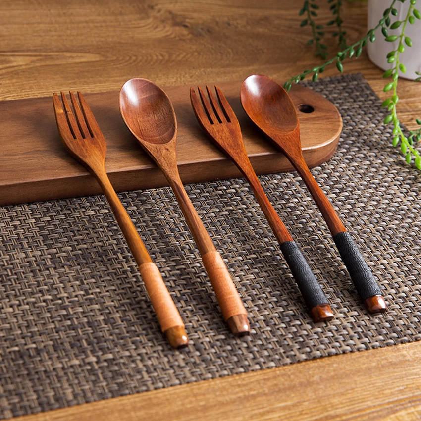Деревянные ложки вилки большой длинной ручкой ложка детская столовые приборы: