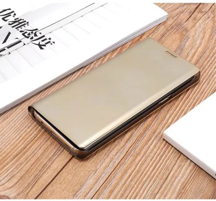 Зеркальный кожаный чехол-книжка для samsung Galaxy Note 8, S6, S7 Edge, S9, S8 Plus, прозрачный, с окошком обзора, умный чехол для iphone6, 6s, 7, 8 Plus, X