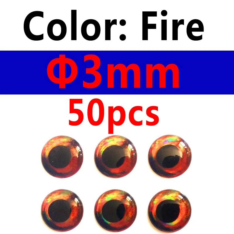 3mm fire 50pcs 50 шт. деревянная пластиковая приманка поппер DIY глаза голографическая 3D 4D рыбные глаза для завязывания мушек стримеры Baitfish - Цвет: 3mm fire 50pcs