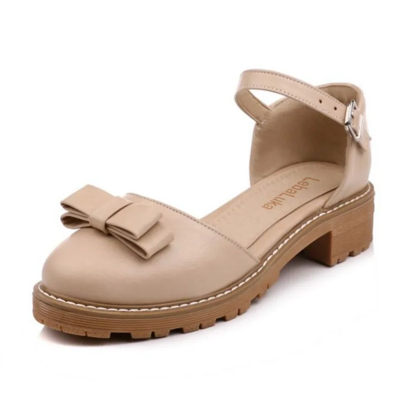 

Tuyoki Size 33-43 Vintage Women High Heel Sandals Bowknot Ankle Strap Bowtie Thick Heel Sandals Summer Office Ladies Shoes