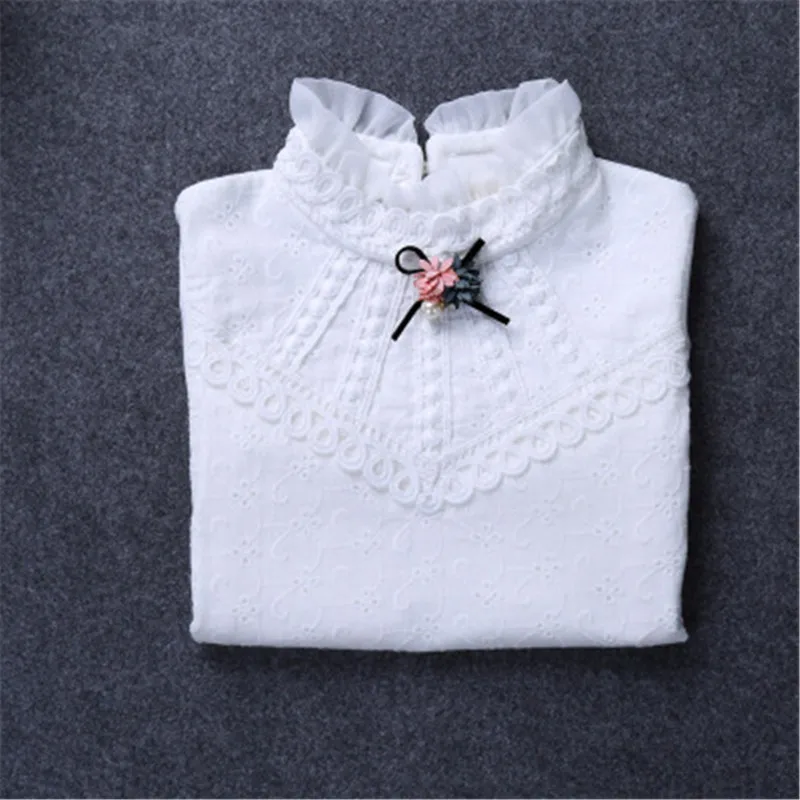 A Autumn Winter Girls Blouse Shirts Baby Teenager School Girl Tops Cotton Lace Long Sleeve Kids Shirt Children Clothes - Цвет: A
