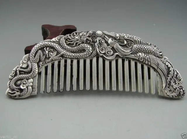 

5.0"Collectibles Handwork Tibet - Silver Dragon phoenix Wonderful Comb