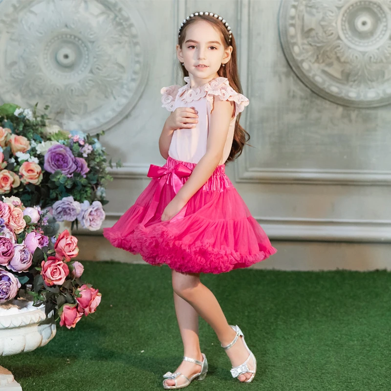Buenos Ninos пушистые шифоновые юбки Pettiskirt для девочек 2-18 лет однотонные юбки-пачки для девочек танцевальная юбка новогодняя тюлевая юбка Petticoat