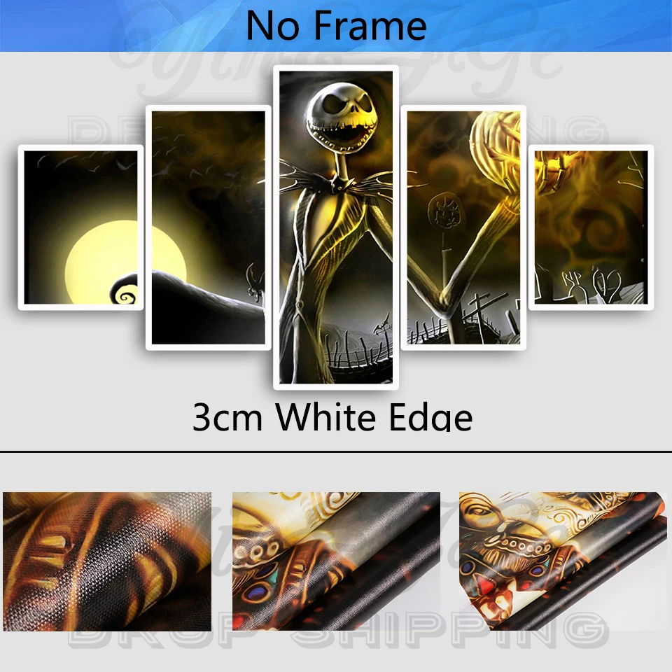 Home Decor Wall Canvas Painting 5 Pieces Nightmare Before Christmas Poster HD Prints For Kids Room Modular Picture Frame Artwork | Дом и сад