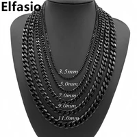 cuban chain necklace for men women basic stainless steel curb link chain chokers vintage blacksilvergold solid metal collar