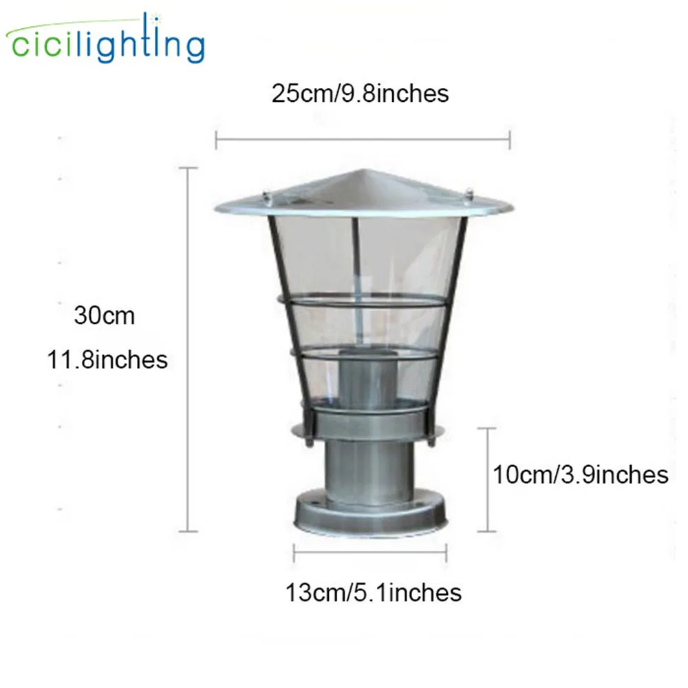 modern outdoor Stainless Steel post lamp clear acrylic shade decor outside pillar lamp E27 landscape lighting for yard garden
