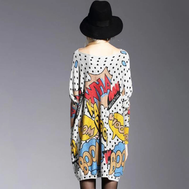 Женский мешковатый вязаный пуловер с комическим принтом джемпер вязаная одежда