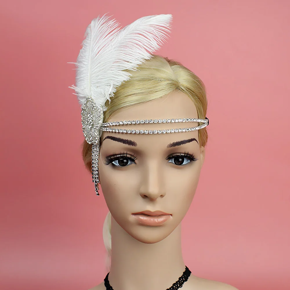 Great Gatsby обруч с завязкой элегантная со стразами Цветочная кисточка 1920 s винтажный ободок для волос старый Голливуд Glam головной убор