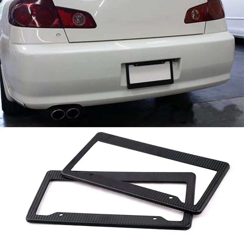 2019 New 2pcs Carbon Fiber Painted Twill License Plate Frame Slim Design With Screw license plate frame car | Автомобили и