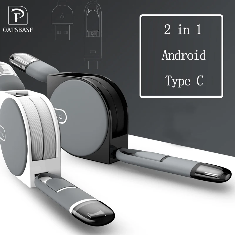 OATSBASF 2 в 1 Тип C/Micro USB кабель для передачи данных samsung s9 plus xiaomi 6x huawei p20 lite c выдвижной