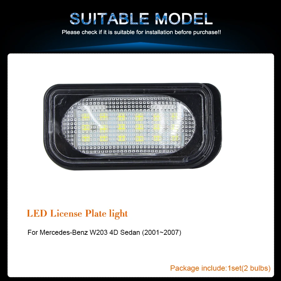 2 шт. 18-SMD светодиодный ные подсветки номерного знака для Mercedes Benz C-Class W203 4D дверной