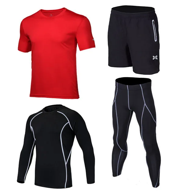 4Pcs red sets 4 шт./компл. спортивный костюм дети компрессия базовый слой одежда для бега быстросохнущая Баскетбол Футбол спортивные Колготки леггинсы Фитнес одежда - Цвет: 4Pcs red sets