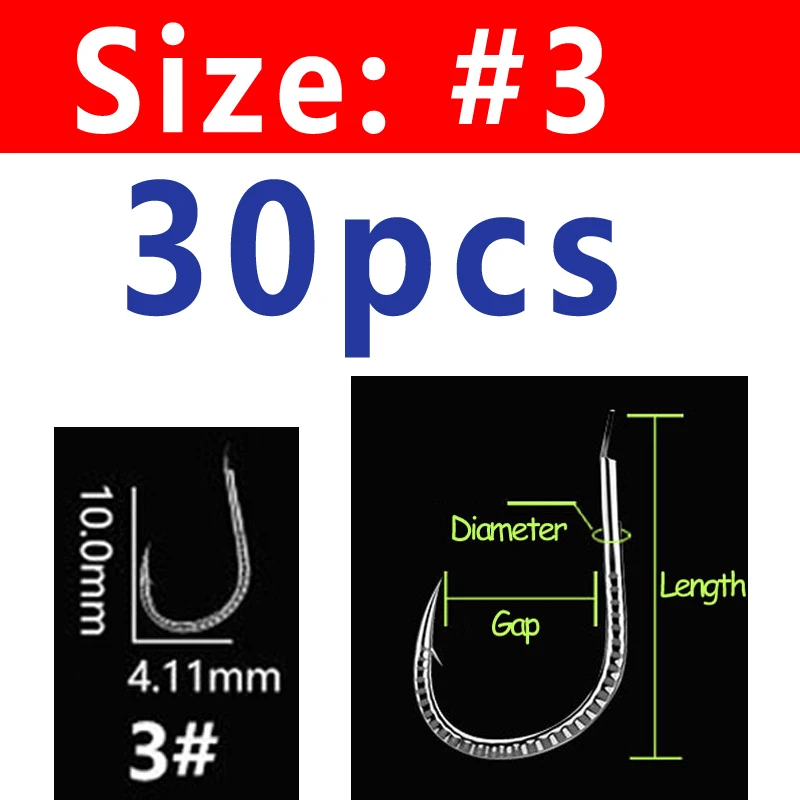 Size 3 30pcs Wifreo 30PCS Silver Color Strong Carp Fishing Hook Barbed Dragon Scale Fish Hook Size 1~ Size 13 Herring Grass Carp Hooks - Цвет: Size 3 30pcs