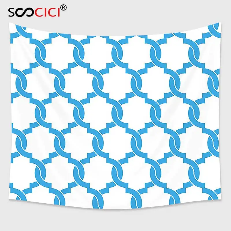 

Настенный Гобелен Cutom, переплетенный Перекрывающийся овальный синий современный дизайн, классический винтажный стилизованный синий