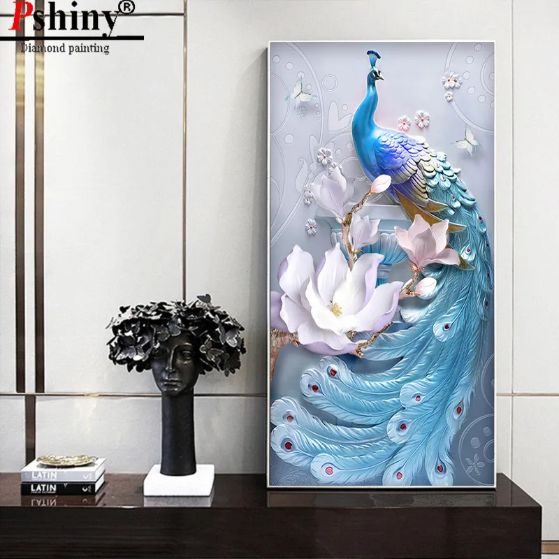 PSHINY DIY 5D алмазная вышивка продажа павлин цветок картины из кристаллов полная