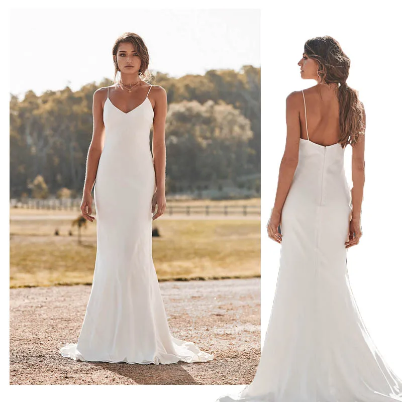 

LORIE Mermaid Wedding Dresses Spaghetti Straps 2019 Simple Beach Bride Dress Custom Made Sexy Fairy White Ivory Wedding Gown
