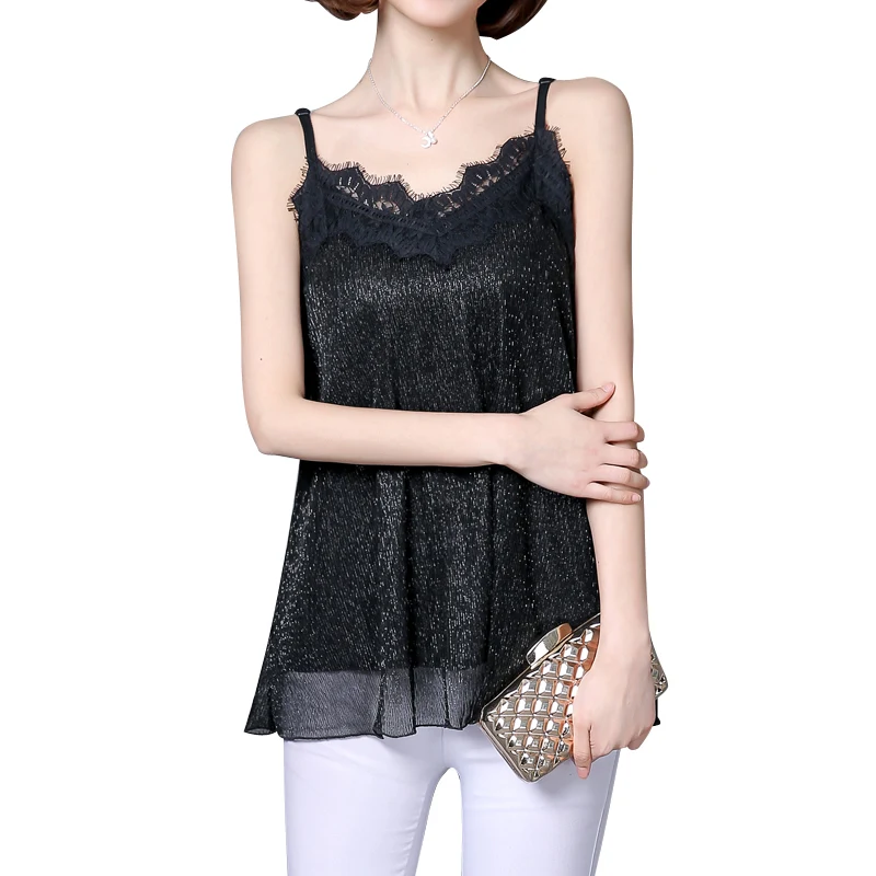 

summer new women camisoles 2019 summer new black lace patchwork plus size 5XL office lady loose t-shirts outwear tops