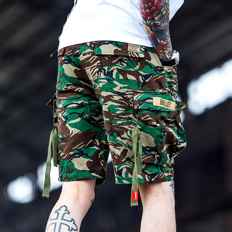 Harajuku Camo короткие джоггеры Лето Хип Хоп брюки карго камуфляж Уличная Для мужчин