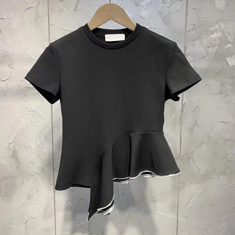 Однотонное платье TWOTWINSTYLE, асимметричное весеннее платье с круглым вырезом и короткими рукавами, с оборками