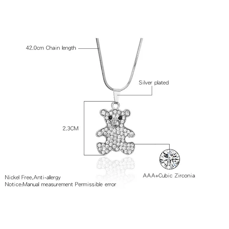 New Arrival Cute Bear Paw Dog Cat Claw Silver Colory Pendant Necklace for Women Romantic Wedding CZ Animal Necklaces | Украшения и