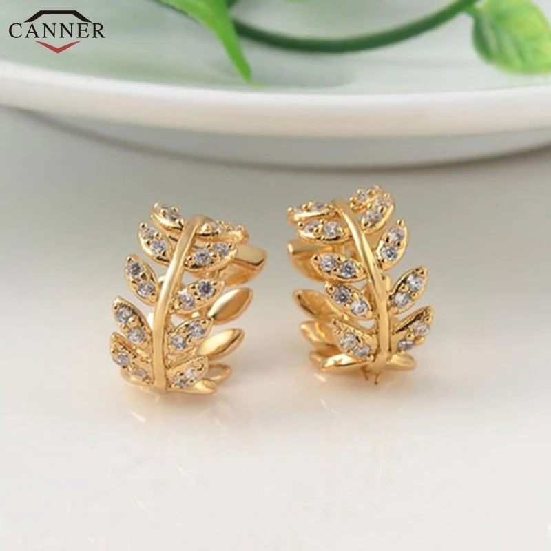 Серьги кольца с австрийским кристаллом для женщин серьги в форме листа золотого