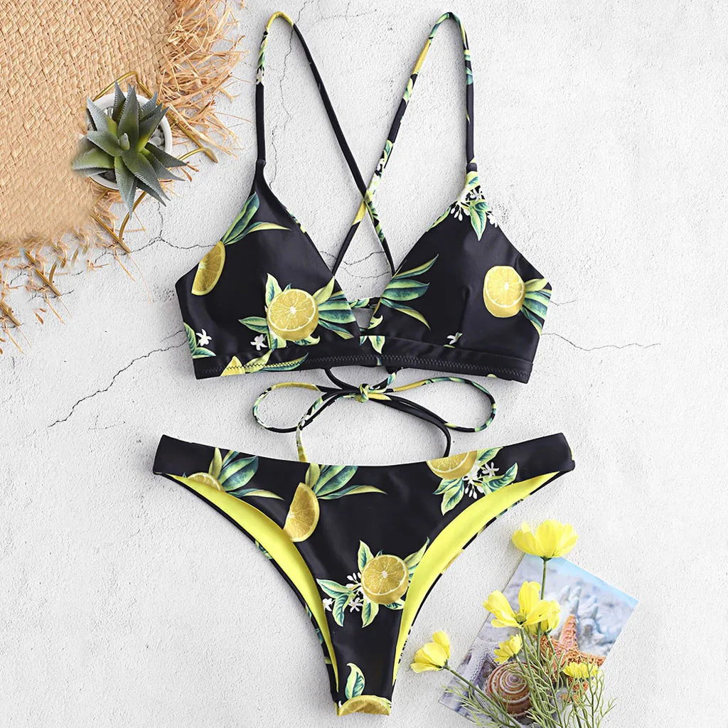 2019 сексуальный купальник Женский комплект бикини с цветочным принтом бандажный