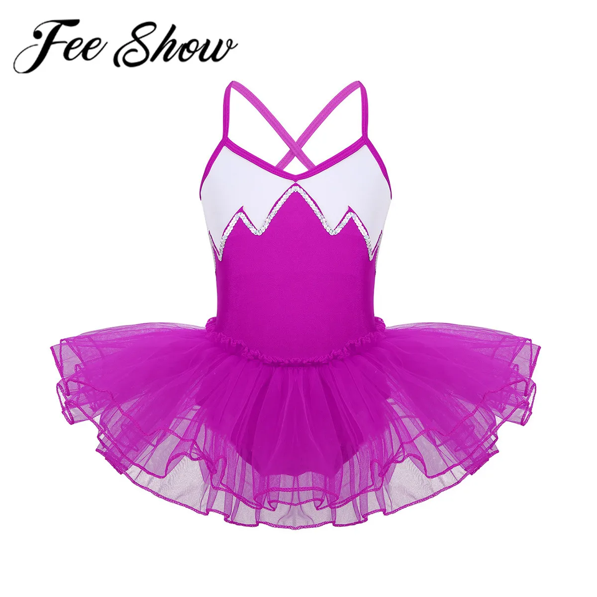 

Kids Girls Ballerina Dance Dress Shiny Sequins Ballet Gymnastics Leotard Tutu Skirt Child Princess Modern Lyrical Stage Costume