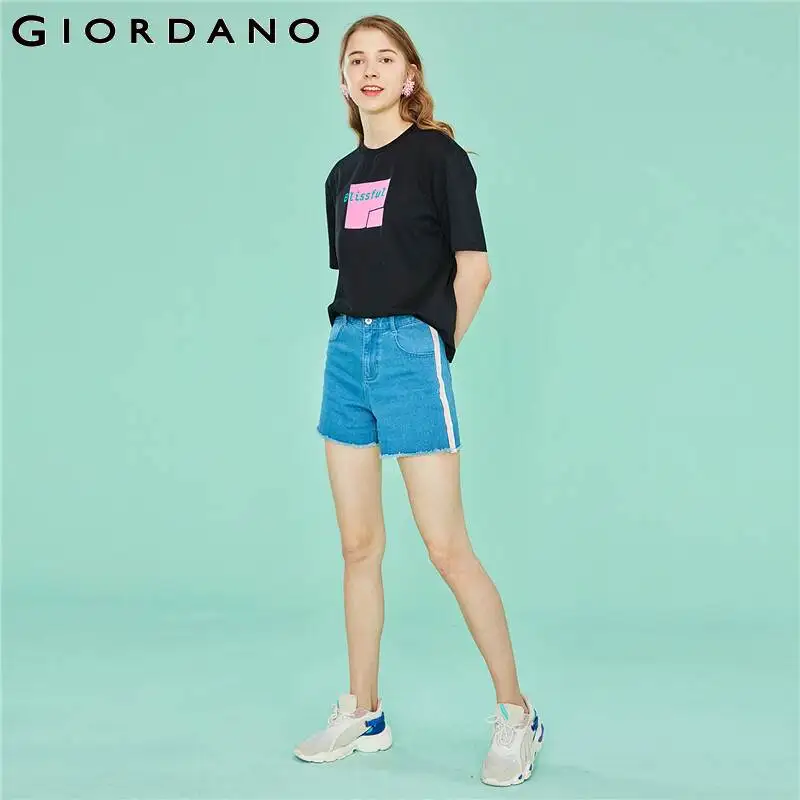 Женская футболка Giordano женская из хлопка и спандекса с принтом женские свободные