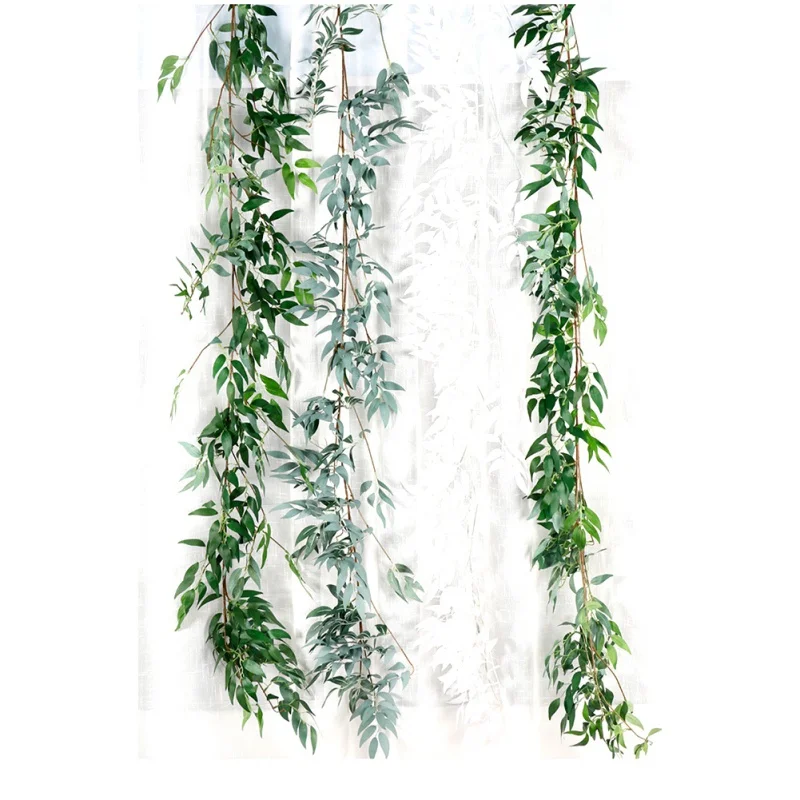 Plastic Artificial Flower Rattan string Ivy green Leaf Garland Plants Vine Fake Foliage Flowers Home Decor | Дом и сад
