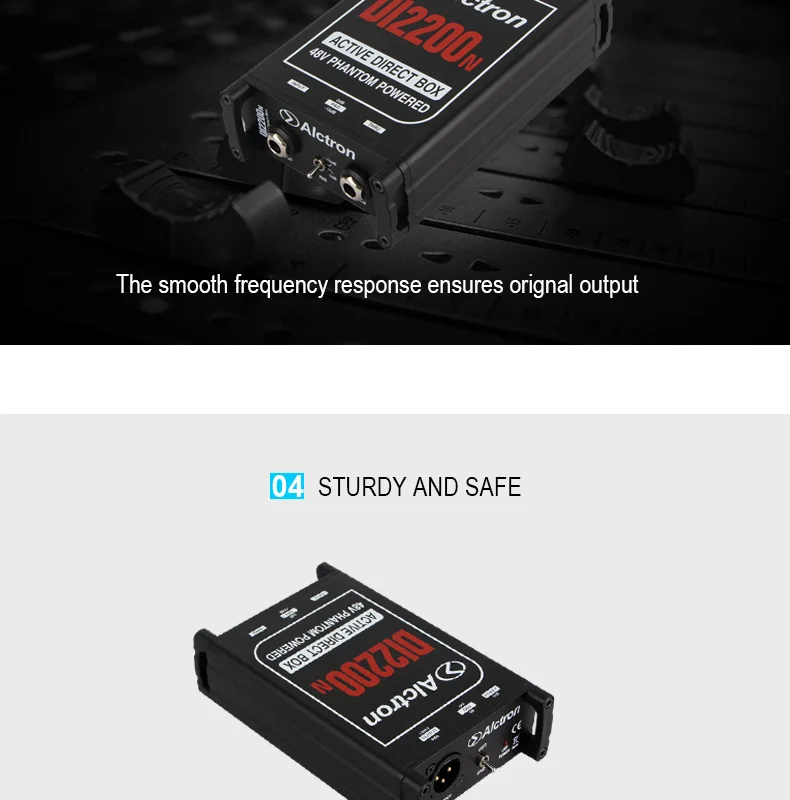 Alctron DI2200N 48V phantom powered active DI box стерео Прямая Коробка для электрогитары, бас, гармоник устройств