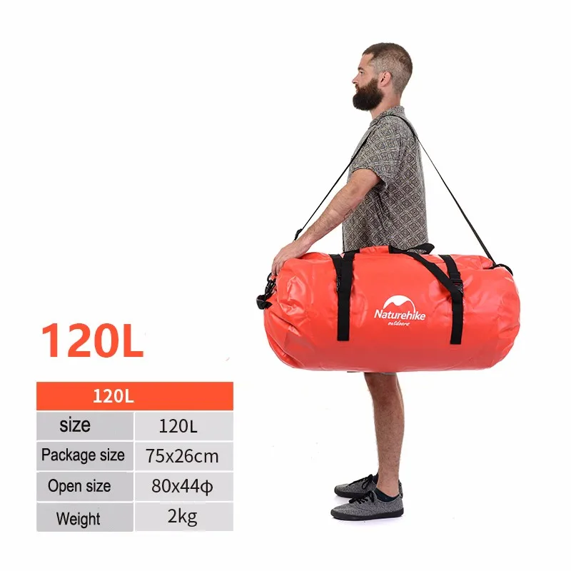 Orange120L Naturehike Водонепроницаемая сумка, сухая сумка, большая емкость, спортивная сумка для путешествий, катания на лодках, кемпинга, походов, путешествий - Цвет: Orange120L
