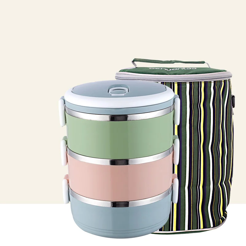 3 Layer And Bag Портативный японский контейнер для ланча бэнто, термоизоляция, контейнеры для суши-еда из нержавеющей стали, пластиковые тонкие комплекты для студентов - Цвет: 3 Layer And Bag