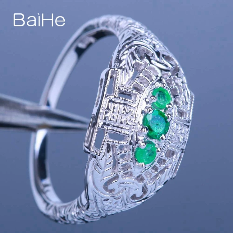 BAIHE Solid 10 K белое золото 0.2ct Сертифицированный круглый вырез безупречное обработанное Изумрудное обручение женское модное Подарочное кольцо