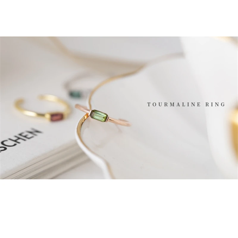 Close To Me Wholesale Real S925 Sterling Silver Natural Tourmaline Handmade Fine Jewelry Ring Cute Rings for Women'Gift