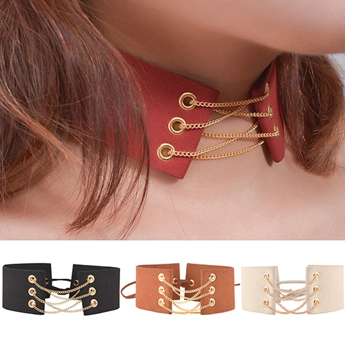 Новое Прибытие Винтаж Женщины Зашнуровать Бархат Choker Воротник Цепи Широкий