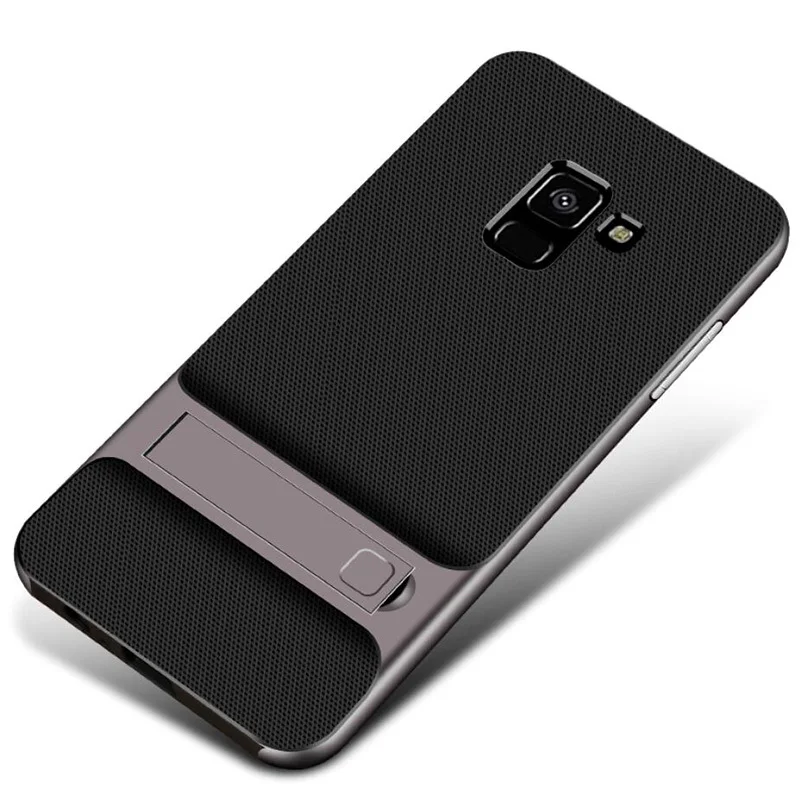 Гибридный ПК-бампер чехол для samsung S8 S9 A8 A6 плюс J4 J6 J7 J8 ударопрочный чехол для телефона Подставка держатель чехол s защитной оболочки - Цвет: GW Gray
