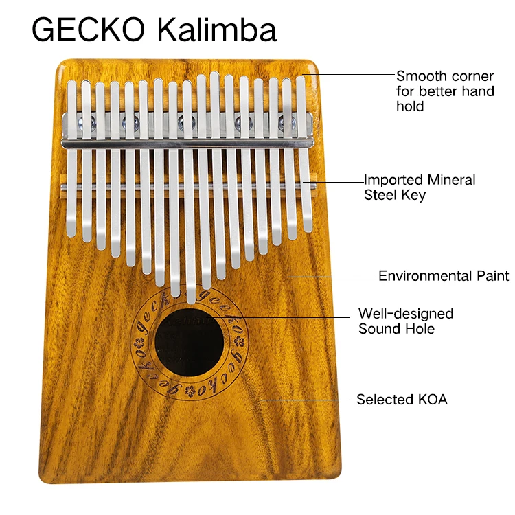 GECKO Kalimba 17 клавиш Акация(КоА) большой палец пианино и EVA высокая производительность защиты коробка, тюнинг молоток, профессиональные модели K17K